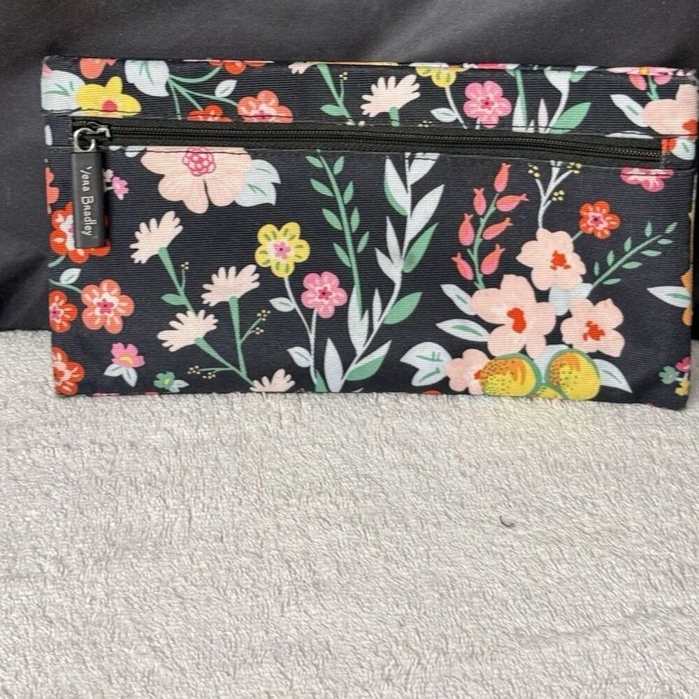 Vera Bradley Dual Pencil/ Brush Case Blk Floral Wipeable Print  Sz 10x5.5